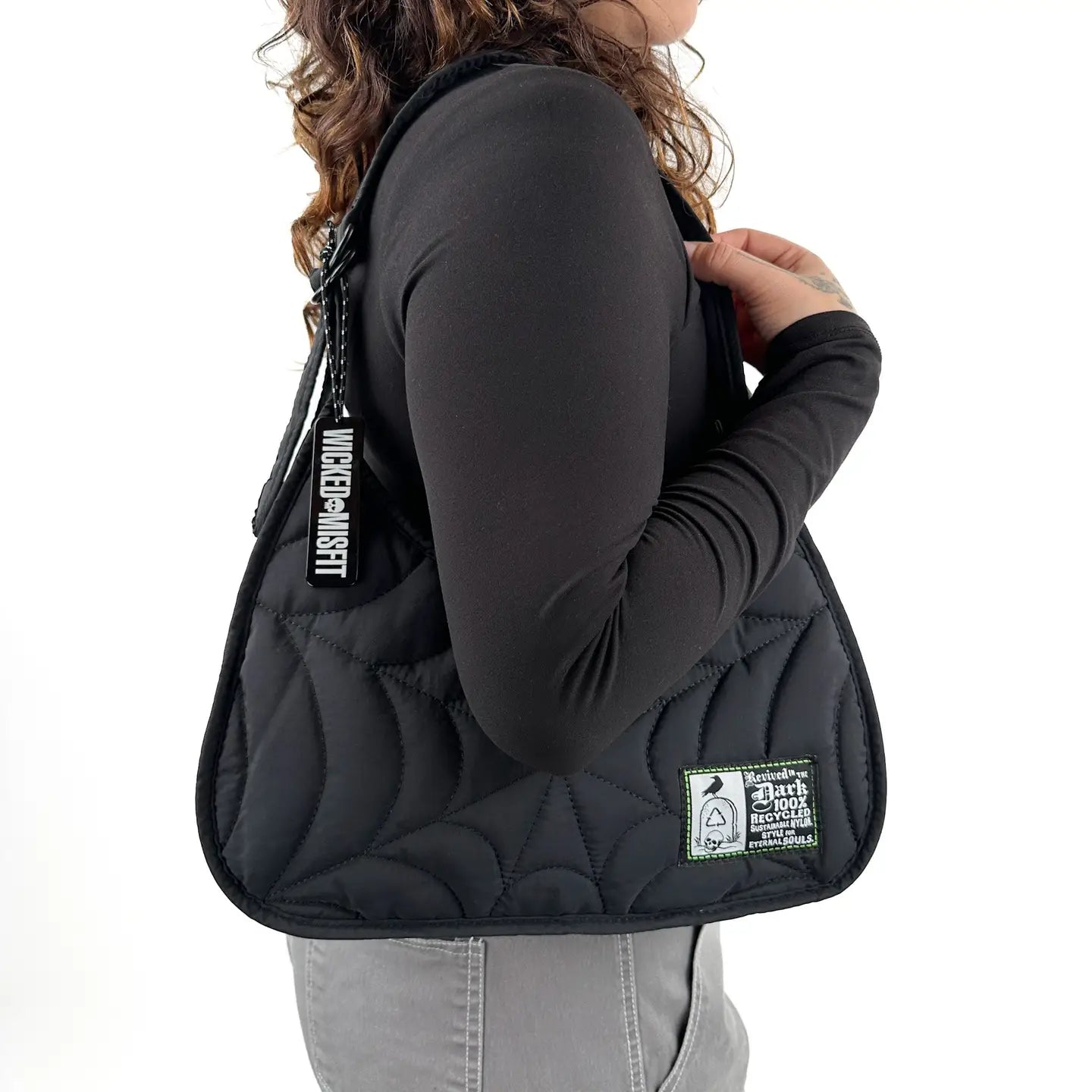 Recycled Nylon Puff Spiderweb Shoulder Bags