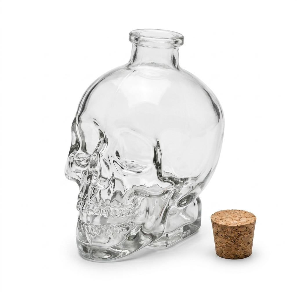Glass skull-shaped bottle