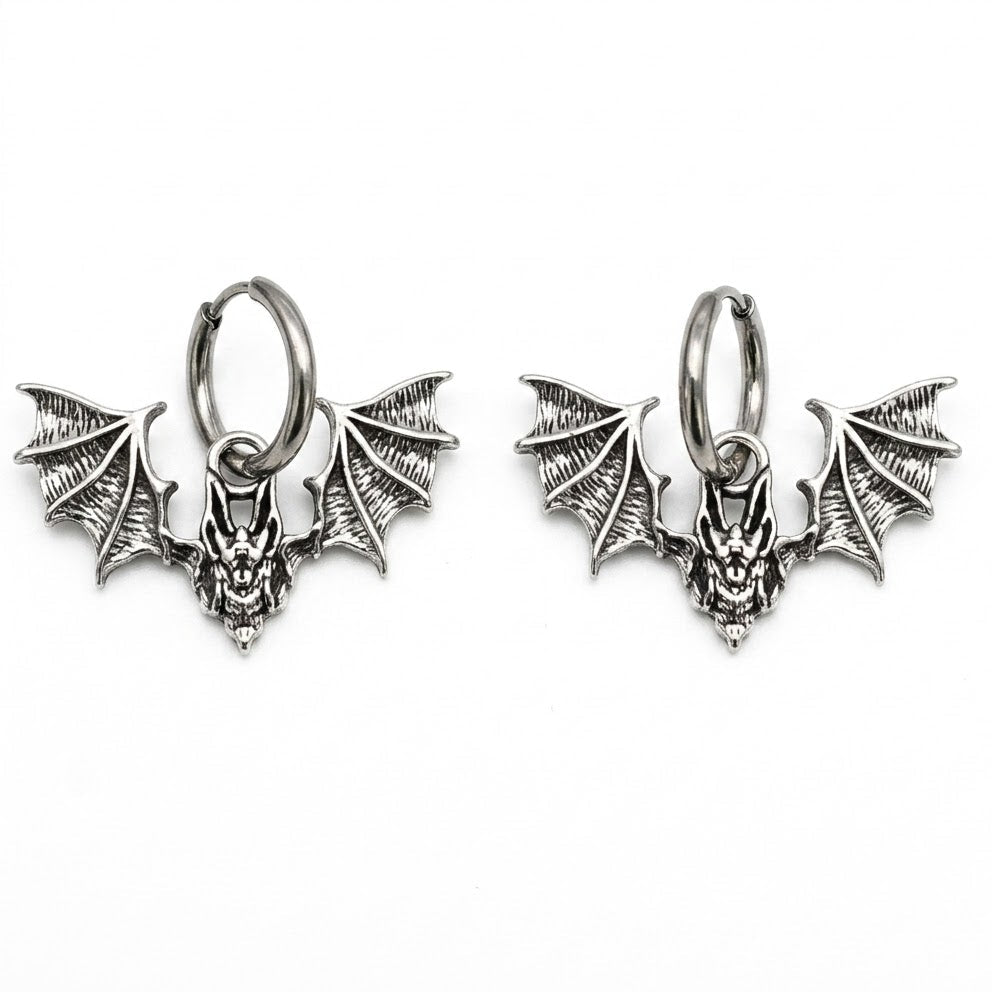 Gothic Bat Hoop Earrings