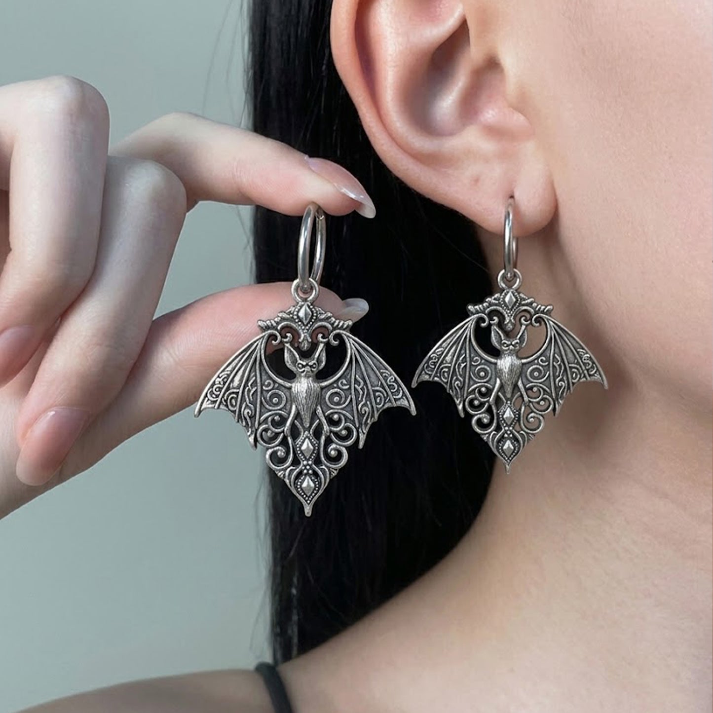 Gothic Bat Hoop Earrings