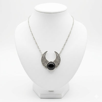 Gothic Moon Necklace in Natural Black Onyx