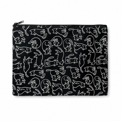 Whimsical Black & White Cat Pattern Zipper Pouch