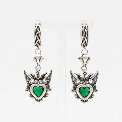 Green heart gothic hoop earrings