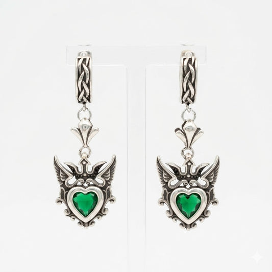Green heart gothic hoop earrings