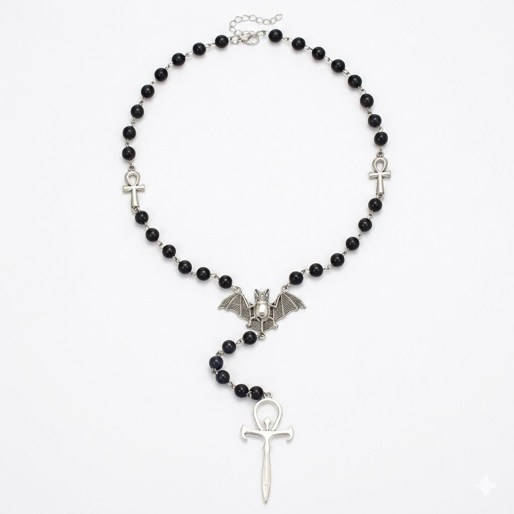 Gothic Bat Ankh Cross Necklace