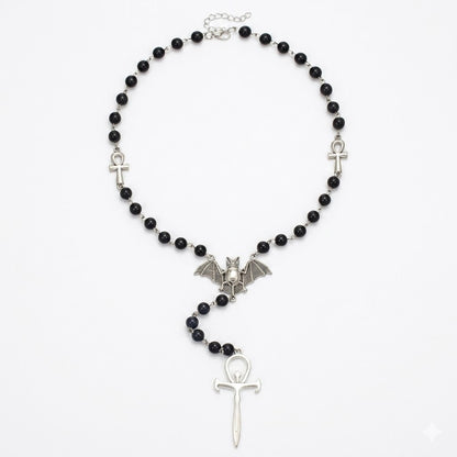 Gothic Bat Ankh Cross Necklace