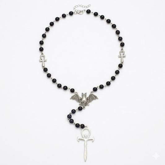 Gothic Bat Ankh Cross Necklace