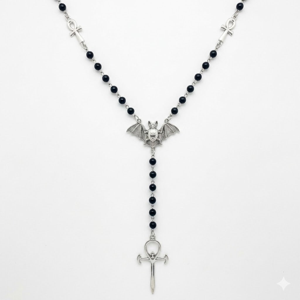 Gothic Bat Ankh Cross Necklace
