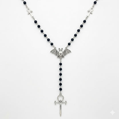 Gothic Bat Ankh Cross Necklace