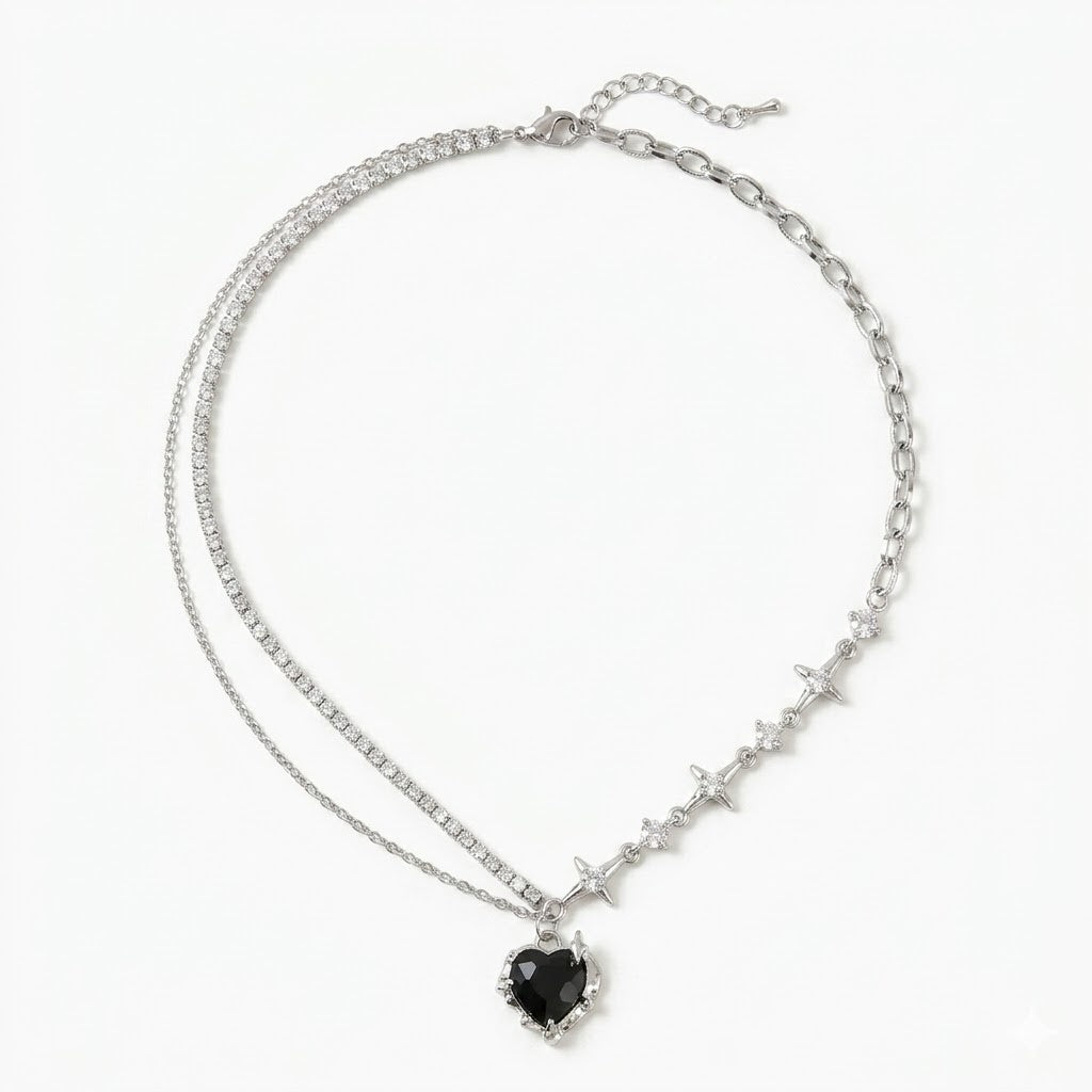 Asymmetric Y2K Black Heart Necklace