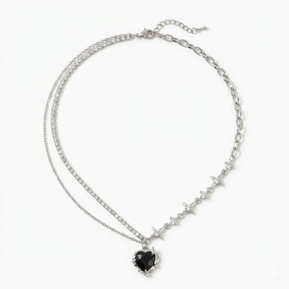 Asymmetric Y2K Black Heart Necklace