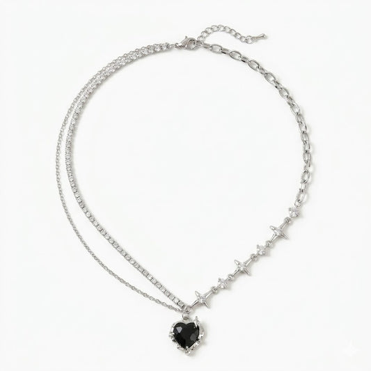 Asymmetric Y2K Black Heart Necklace