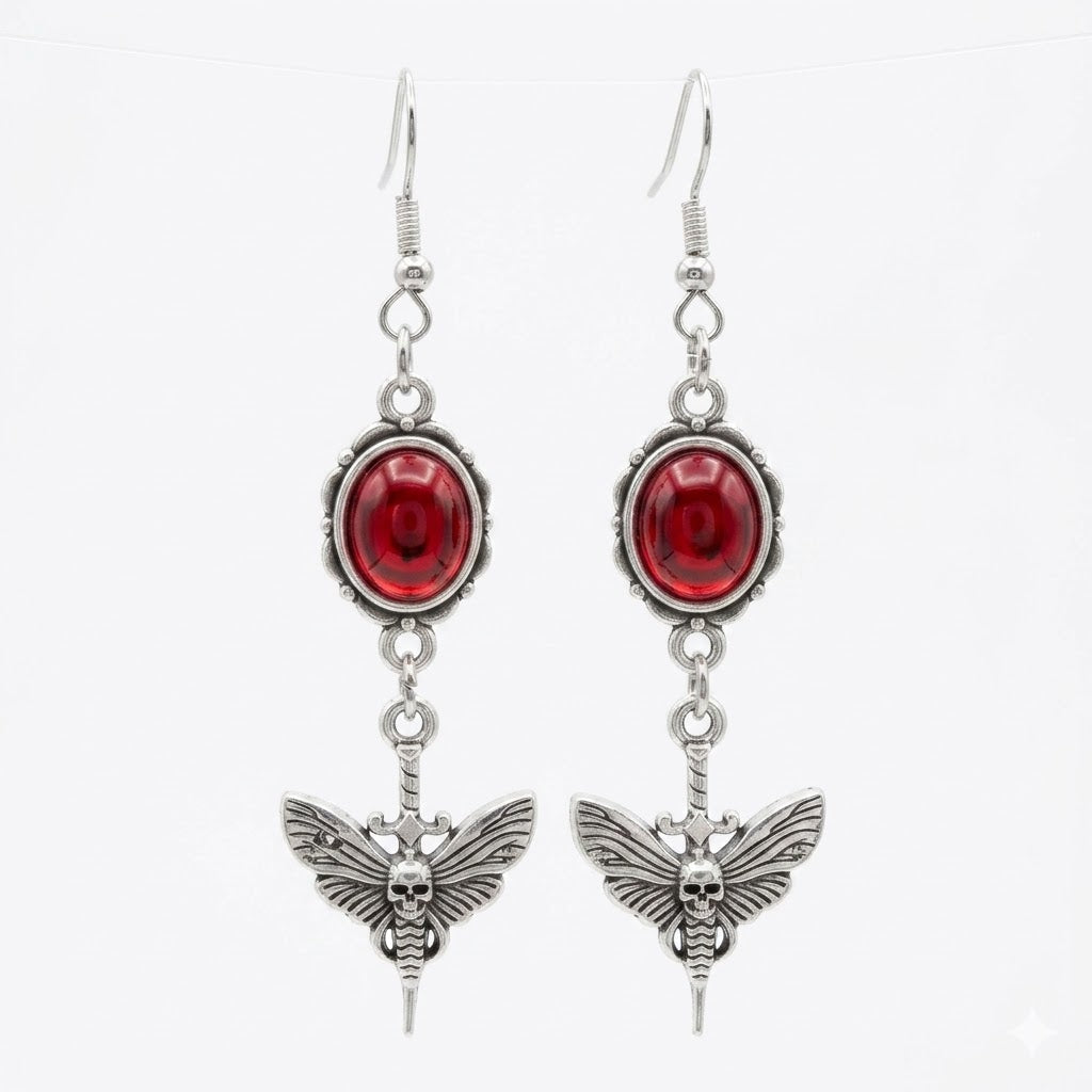 Goth Death's-Head Moth Dangle Earrings